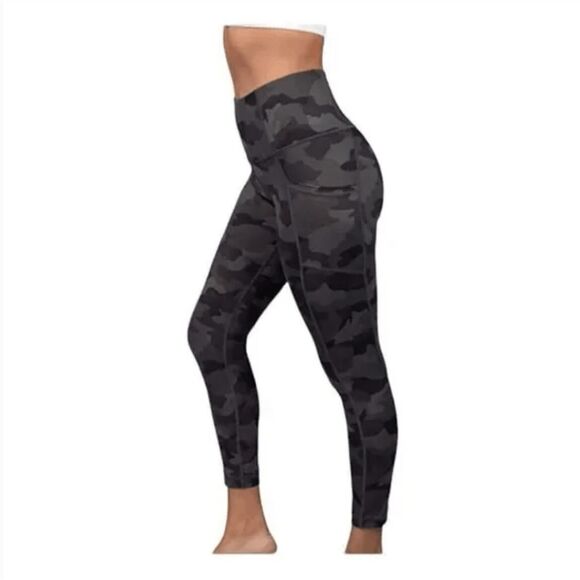 Yogalicious Camo Print Leggings Black Gray Ankle Mid-Rise Pockets XS - Picture 1 of 7